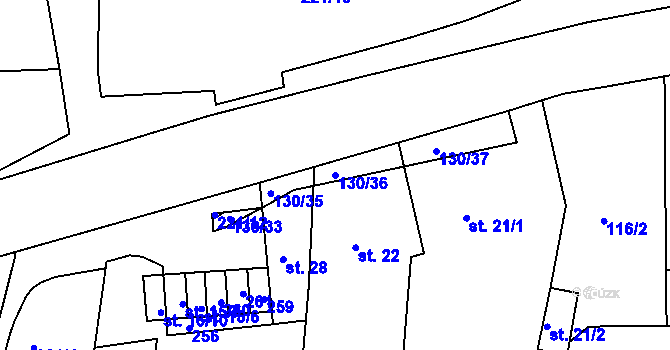 Parcela st. 130/36 v KÚ Chbany, Katastrální mapa