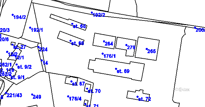Parcela st. 176/1 v KÚ Chbany, Katastrální mapa