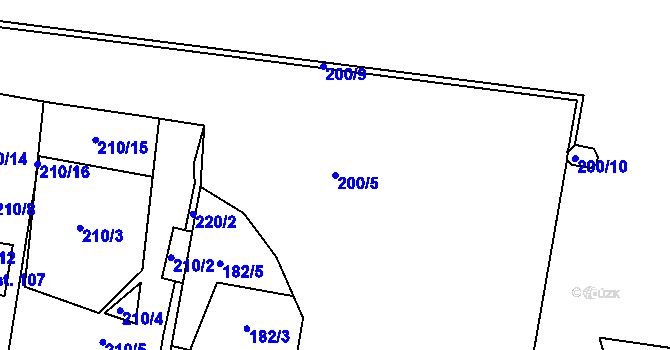 Parcela st. 200/5 v KÚ Chbany, Katastrální mapa