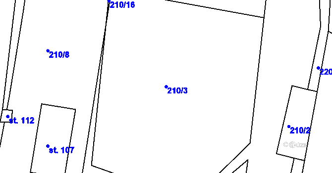 Parcela st. 210/3 v KÚ Chbany, Katastrální mapa