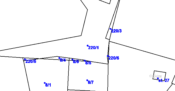 Parcela st. 220/1 v KÚ Chbany, Katastrální mapa