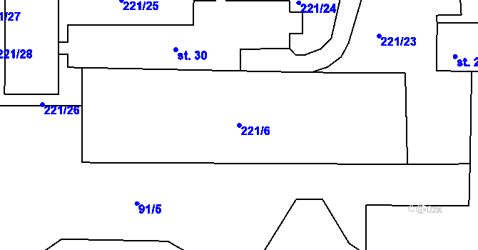 Parcela st. 221/6 v KÚ Chbany, Katastrální mapa