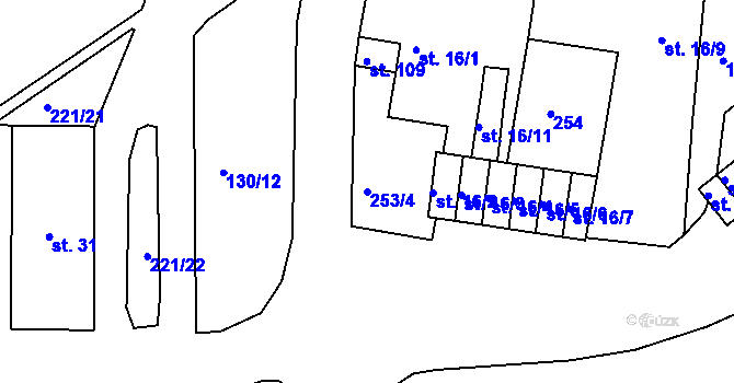 Parcela st. 253/4 v KÚ Chbany, Katastrální mapa