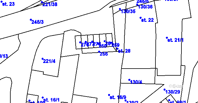 Parcela st. 256 v KÚ Chbany, Katastrální mapa