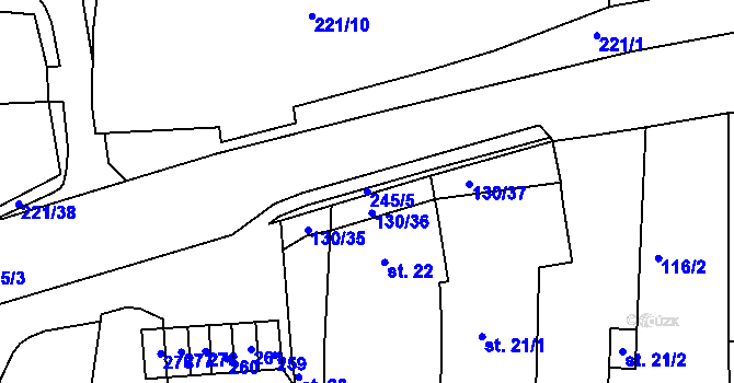 Parcela st. 245/5 v KÚ Chbany, Katastrální mapa