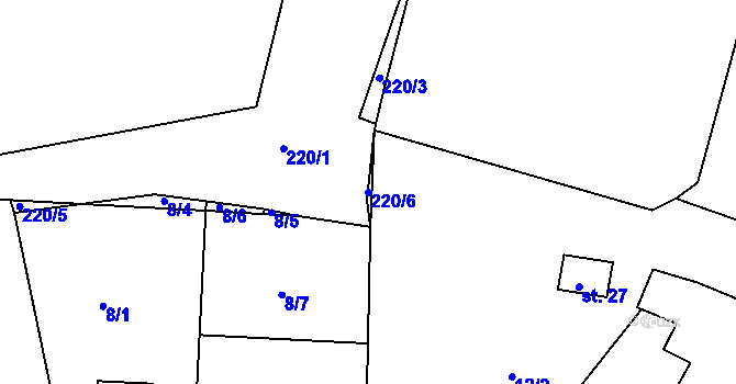 Parcela st. 220/6 v KÚ Chbany, Katastrální mapa