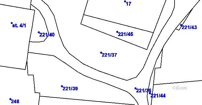 Parcela st. 221/37 v KÚ Chbany, Katastrální mapa