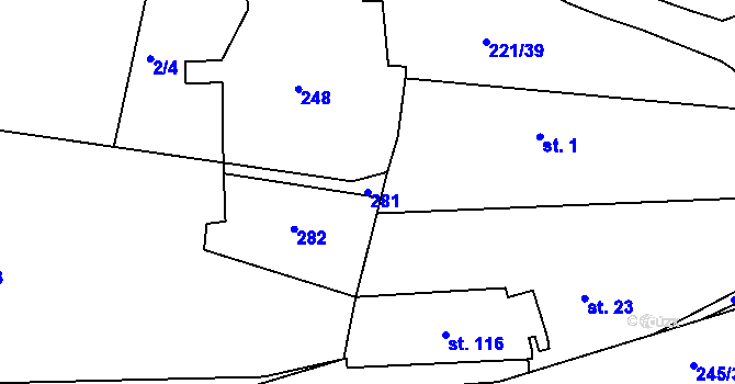 Parcela st. 281 v KÚ Chbany, Katastrální mapa