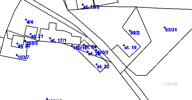 Parcela st. 120/2 v KÚ Roztyly, Katastrální mapa