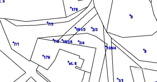 Parcela st. 2/4 v KÚ Roztyly, Katastrální mapa