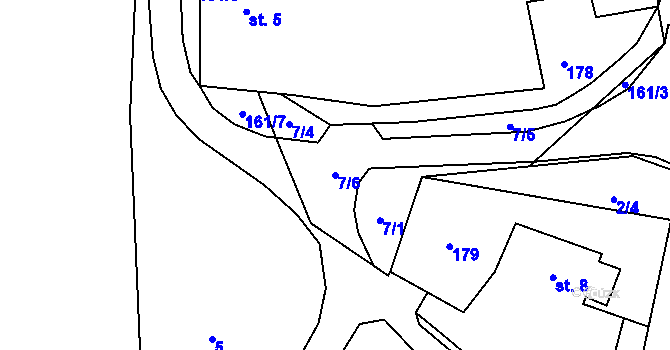 Parcela st. 7/6 v KÚ Roztyly, Katastrální mapa