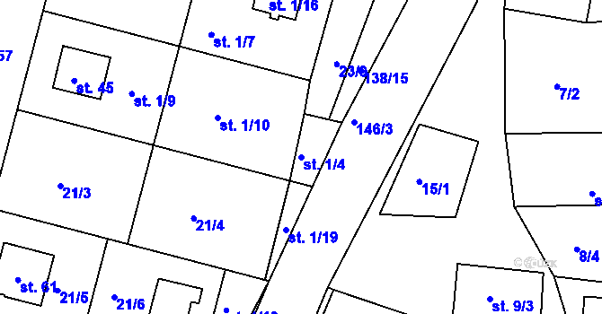 Parcela st. 1/4 v KÚ Vadkovice, Katastrální mapa