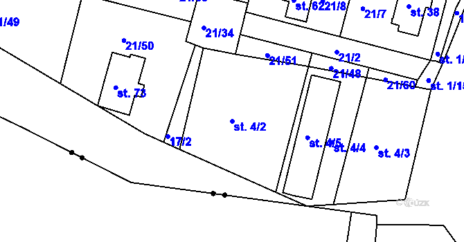 Parcela st. 4/2 v KÚ Vadkovice, Katastrální mapa