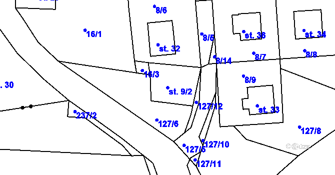 Parcela st. 9/2 v KÚ Vadkovice, Katastrální mapa