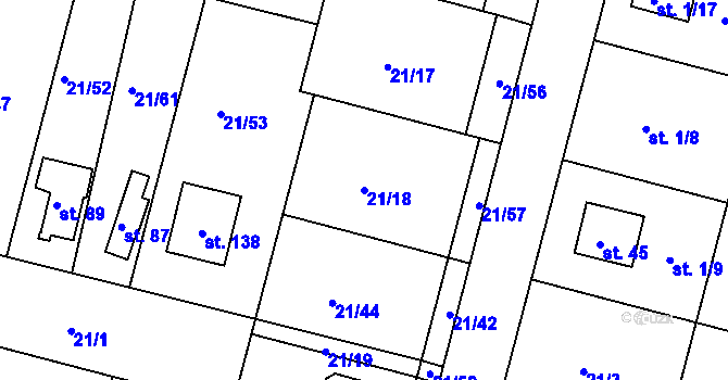 Parcela st. 21/18 v KÚ Vadkovice, Katastrální mapa