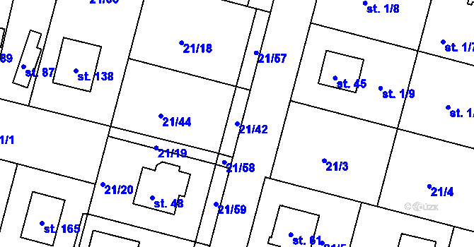 Parcela st. 21/42 v KÚ Vadkovice, Katastrální mapa