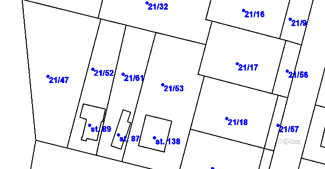 Parcela st. 21/53 v KÚ Vadkovice, Katastrální mapa