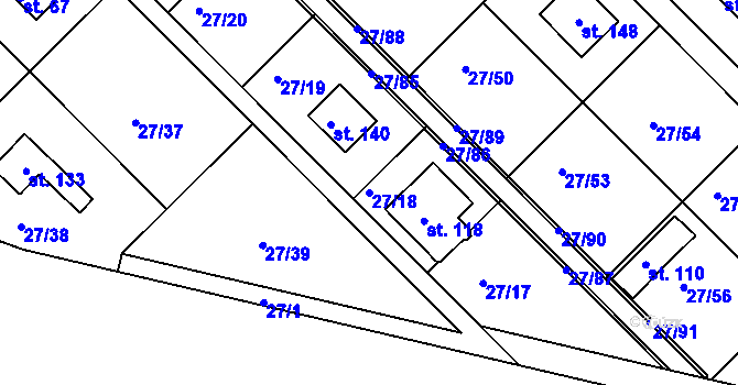 Parcela st. 27/18 v KÚ Vadkovice, Katastrální mapa
