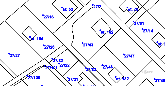 Parcela st. 27/43 v KÚ Vadkovice, Katastrální mapa