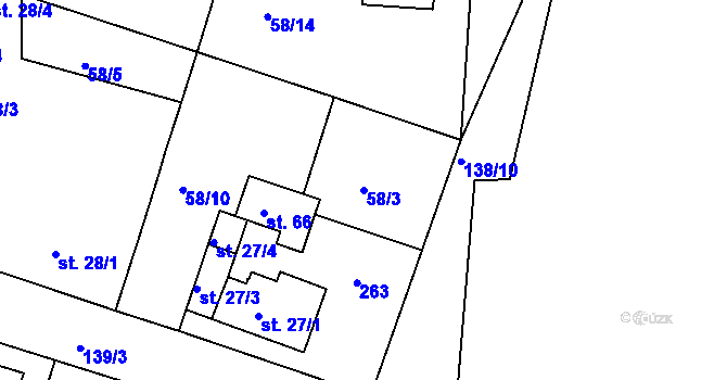 Parcela st. 58/3 v KÚ Vadkovice, Katastrální mapa