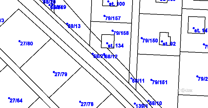 Parcela st. 68/12 v KÚ Vadkovice, Katastrální mapa
