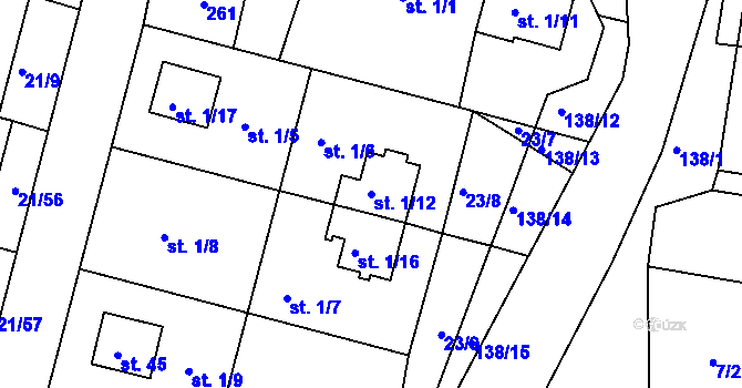 Parcela st. 1/12 v KÚ Vadkovice, Katastrální mapa