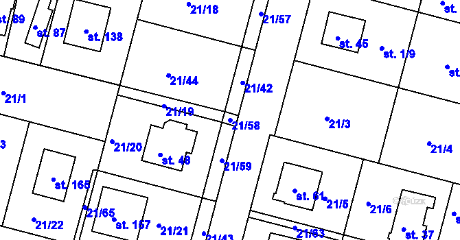 Parcela st. 21/58 v KÚ Vadkovice, Katastrální mapa