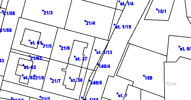 Parcela st. 1/13 v KÚ Vadkovice, Katastrální mapa