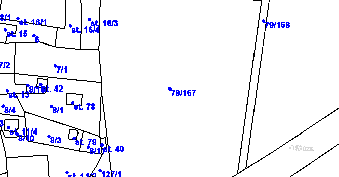 Parcela st. 79/167 v KÚ Vadkovice, Katastrální mapa