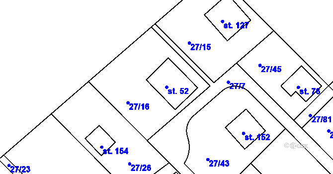 Parcela st. 52 v KÚ Vadkovice, Katastrální mapa