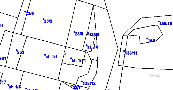 Parcela st. 44 v KÚ Vadkovice, Katastrální mapa
