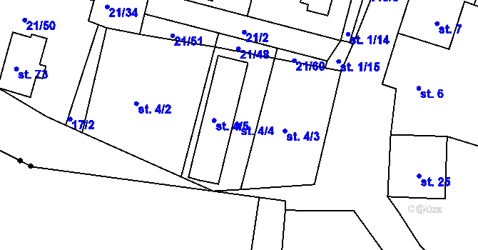 Parcela st. 4/4 v KÚ Vadkovice, Katastrální mapa