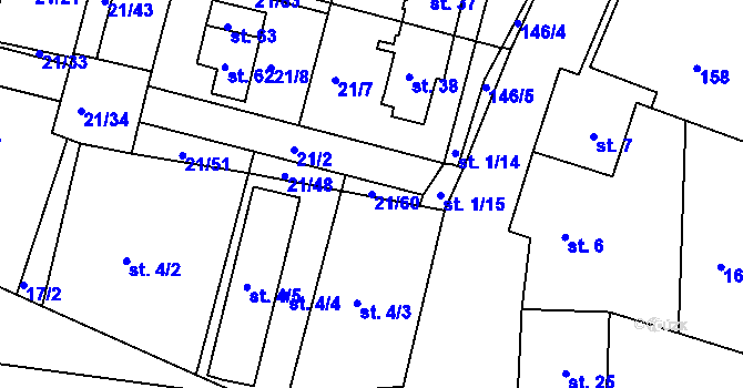 Parcela st. 21/60 v KÚ Vadkovice, Katastrální mapa