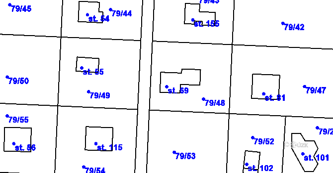 Parcela st. 69 v KÚ Vadkovice, Katastrální mapa