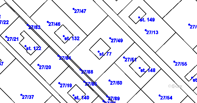 Parcela st. 77 v KÚ Vadkovice, Katastrální mapa