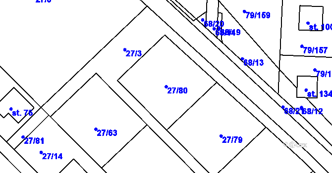 Parcela st. 27/80 v KÚ Vadkovice, Katastrální mapa