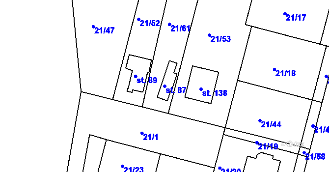 Parcela st. 87 v KÚ Vadkovice, Katastrální mapa