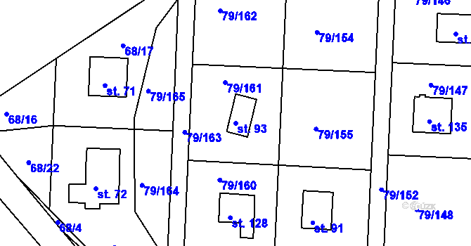 Parcela st. 93 v KÚ Vadkovice, Katastrální mapa