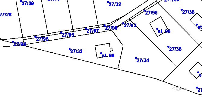 Parcela st. 98 v KÚ Vadkovice, Katastrální mapa