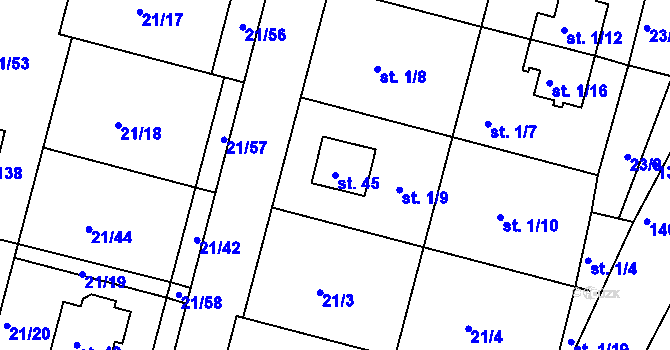 Parcela st. 45 v KÚ Vadkovice, Katastrální mapa