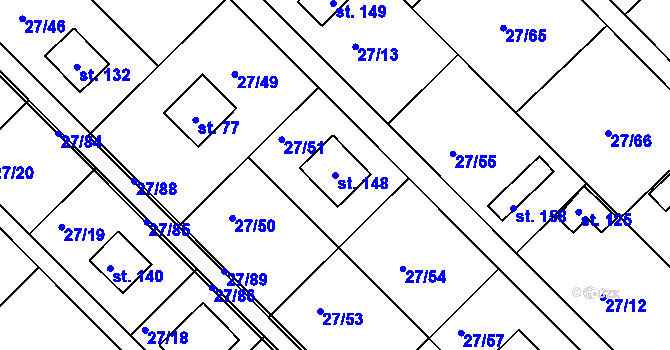 Parcela st. 148 v KÚ Vadkovice, Katastrální mapa