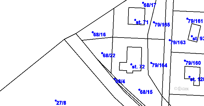 Parcela st. 68/22 v KÚ Vadkovice, Katastrální mapa