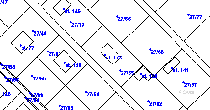 Parcela st. 173 v KÚ Vadkovice, Katastrální mapa