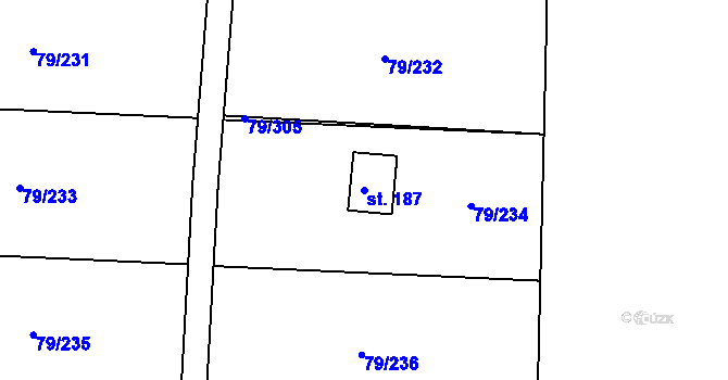 Parcela st. 187 v KÚ Vadkovice, Katastrální mapa