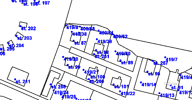 Parcela st. 88 v KÚ Vikletice, Katastrální mapa