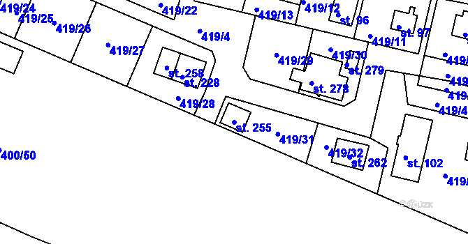 Parcela st. 255 v KÚ Vikletice, Katastrální mapa