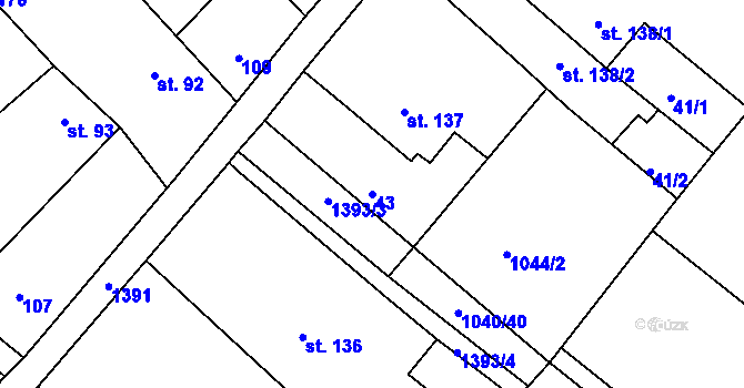 Parcela st. 43 v KÚ Brocno, Katastrální mapa