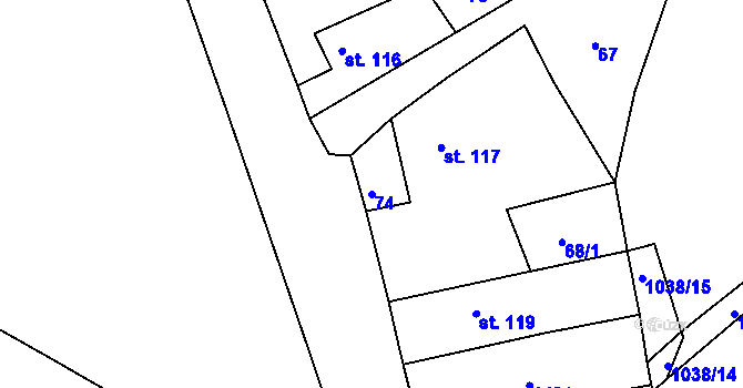 Parcela st. 74 v KÚ Brocno, Katastrální mapa