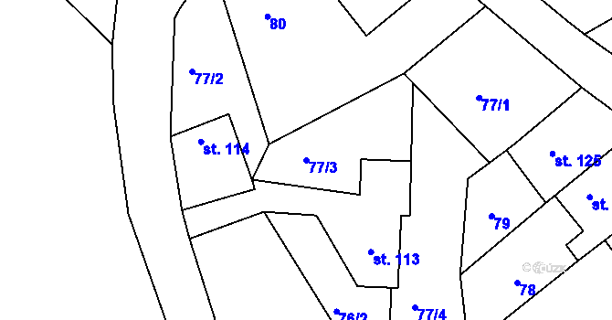 Parcela st. 77/3 v KÚ Brocno, Katastrální mapa