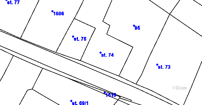 Parcela st. 74 v KÚ Chcebuz, Katastrální mapa